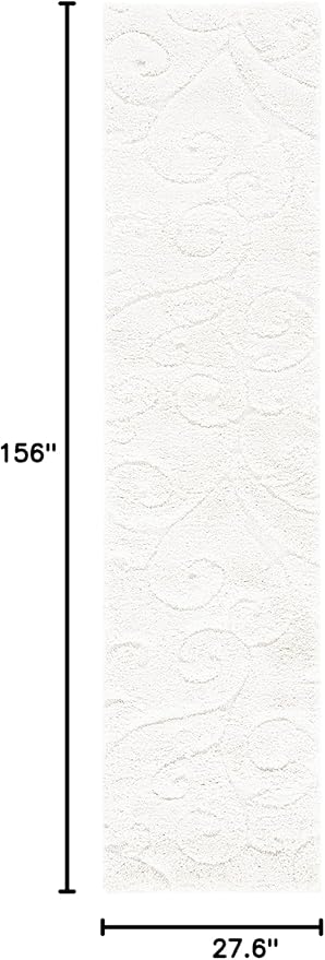 SAFAVIEH Florida Shag Collection Runner Rug - 2'3" x 13', Cream & Cream, Scroll Design, Non-Shedding & Easy to Clean, High-Low Plush Pile, Ideal for Bedroom, Foyer, Hallway (SG455-1111)