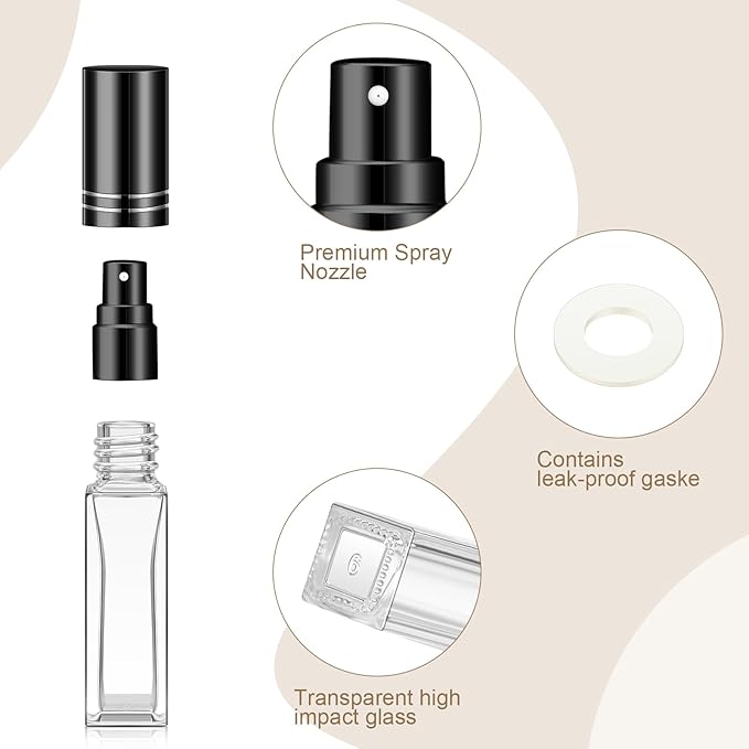 Domensi 30 Pcs 8 ml Empty Glass Perfume Bottles Bulk - Black Refillable Cologne Spray Atomizer with Pump, for Travel, Skincare, Haircare, Cleaning & DIY Essentials
