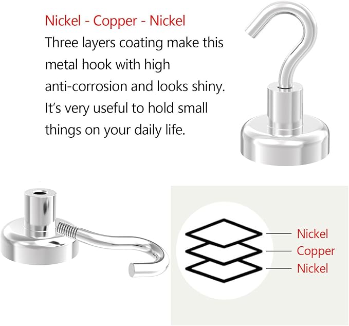 Strong Magnetic Hooks with 1 Inch Dia Magnet Base, 80lbs - 12Pack Heavy Duty Rare Earth Magnet Hook for Refrigerator,Extra Strong Cruise Hook for Hanging, Magnetic Hanger for Cabins, Grill
