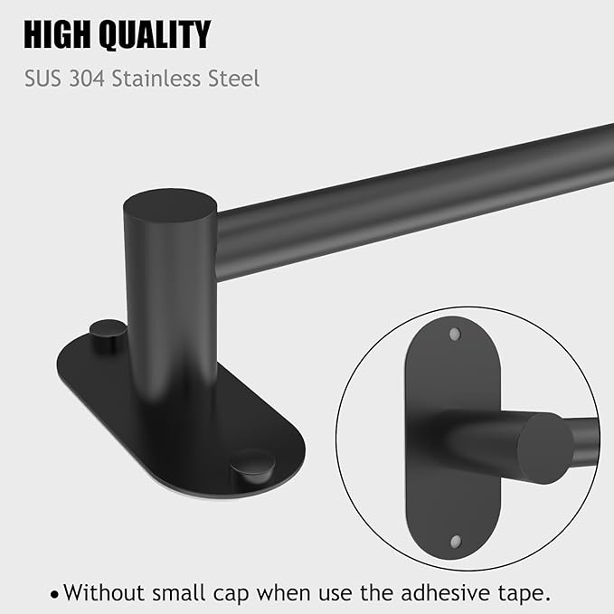 Towel Bar, Adjustable 14.4inch - 25.2inch Towel Rack, Self Adhesive & Wall Mounted for Bathroom Kitchen Hand Towel Holder Cloths Hanger SUS 304 Stainless Steel Organizer Single Bar (4, Matte Black)