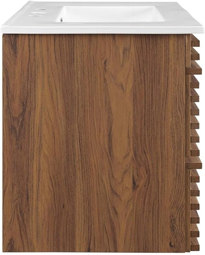 Modway Render 30" Wall-Mount Bathroom Vanity in Walnut White