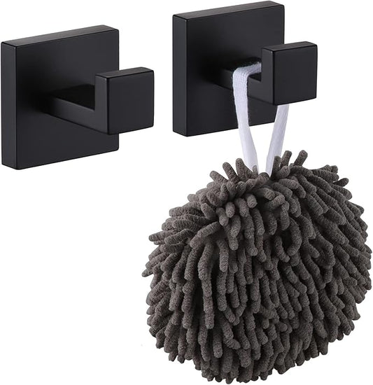 KOKOSIRI Bath Towel Hook Wall Mount Square Robe Hook Coat Hook, Bathroom Kitchen Garage Heavy Duty Wall Mounted, SUS 304 Stainless Steel, Matte Black, B1010BK-P2