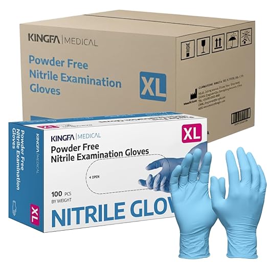 KINGFA Nitrile Medical Exam Gloves - 510(k), Powder Free, Latex Free, 4 mil Thickness, Blue (Case of 1,000) (X-Large)