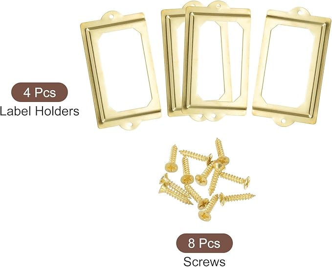 uxcell Metal Label Holders, 124x70mm 4pcs File Name Card Tag Label Holder Frame for Office Library Drawer Cabinet Shelves, Gold Tone