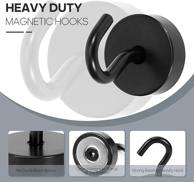 Neosmuk Magnetic Hooks, Cruise Ship Essentials, 40lb+ Heavy Duty Magnetic Hooks for Cruise Cabins, Refrigerator, Grill, Hanging, and Travel | Extra Strong Must-Haves Magnet Hook,Black