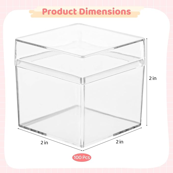 50 Pcs Acrylic Boxes with Lids, 2×2×2" Mini Clear Candy Boxes, Square Transparent Display Cases, Stackable Storage Cubes, Small Containers for Wedding Favors, Jewelry, Treats