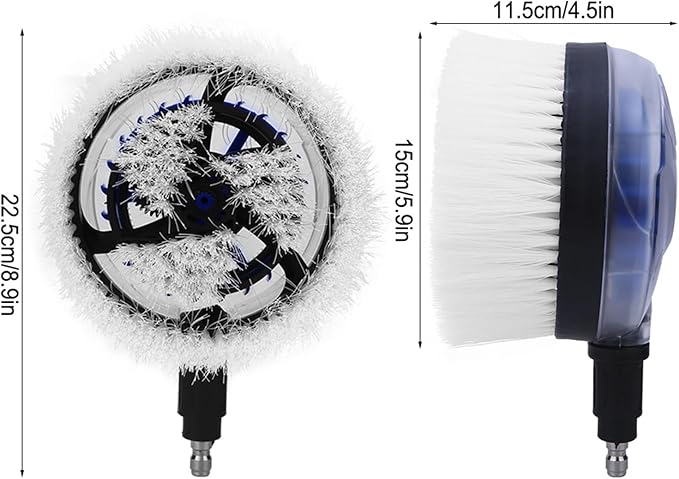 Rotary Wash Brush, 360 Degrees Fan Shaped Power Washer Attachment with 1/4 Quick Connector for High Pressure Water Gun