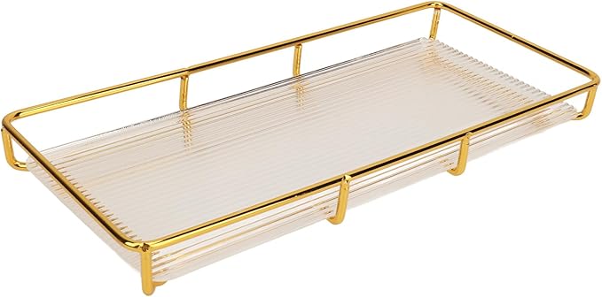 Restokki Bathroom Countertop Tray Stainless Steel Acrylic Modern Minimalist Design Storage Shelf Vanity Tray for Cosmetics Living Goods (Gold Single Layer Small Size)