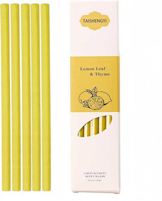 Non-Toxic Air Freshener Stix - Natural Essential Oils Infused, 30 Days Long-Lasting Freshness, 5 Pcs 6" Per Pack for Car Home Office，Ceramic Base not Included(Lemon Leaf and Thyme)