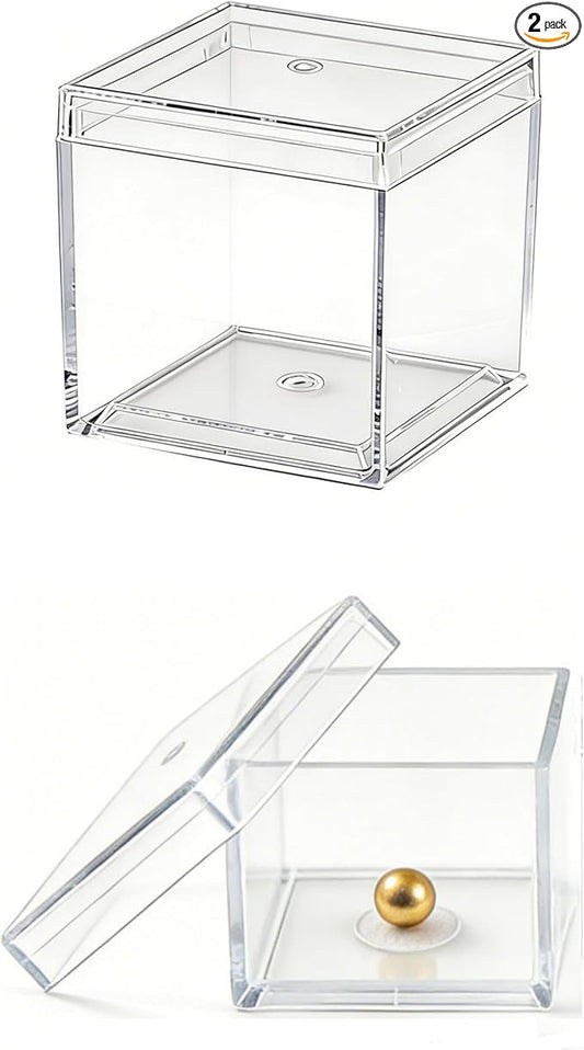 KissYou Small Acrylic Box with Lid Clear Candy Boxes Acrylic Square Cube 4 Pieces Display Case Transparent Jewelry Storage Box Party Decorative Boxes