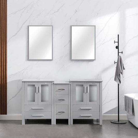 eclife 60" Modern Bathroom Vanity Sink Combo Freestanding Cabinet with Small Side Cabinet, Without Vessel Sink, Faucet, Drain (Gray Vanity Only)