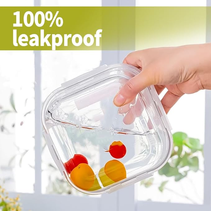 4PC Square Glass Containers With Lids (Dark Blue)