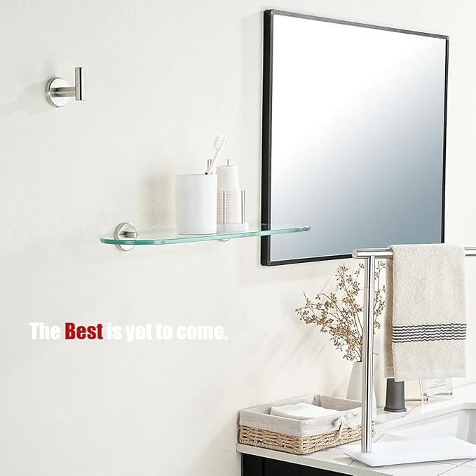 JQK Bathroom Glass Shelf, Tempered Glass Shower Storage 20 by 5 inches, 304 Stainless Steel Brushed Finish Wall Mount, TGS121L20-BN