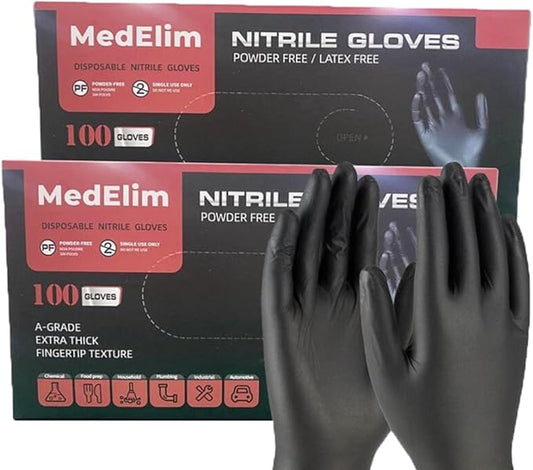 Disposable Nitrile Industrial Gloves: 5 Mil, Latex & Powder-Free, Textured, Food-Safe, Black