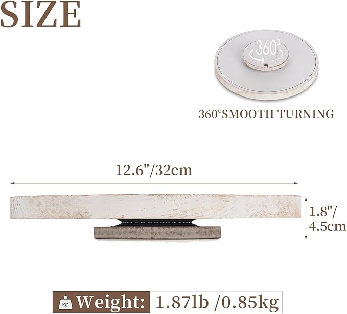 Lazy Susan Organizer Wooden Turntable: Hanobe White Round Wood Trays 12" for Decorative Kitchen Counter Coffee Table Home Decor Spice Spinner