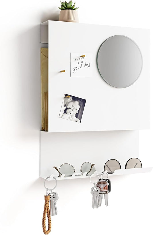 Key Holder Wall Mount and Mail Organizer - Hide Your Mail with a Modern and Minimal Look (White)
