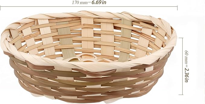 10 Pack Round Bamboo Gift Baskets, 7" Small Woven Bread & Fruit Basket for Kitchen Restaurant Display, Party Decor Serving Storage