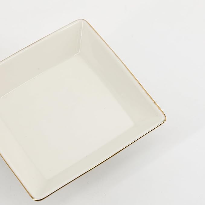 COLLECTIVE HOME - Ceramic Jewelry Tray, Decorative Geometric Jewelry Dish, Luxurious Trinket Tray with High Base, Birthday Mother's Day for Women (Square Glossy Gold)