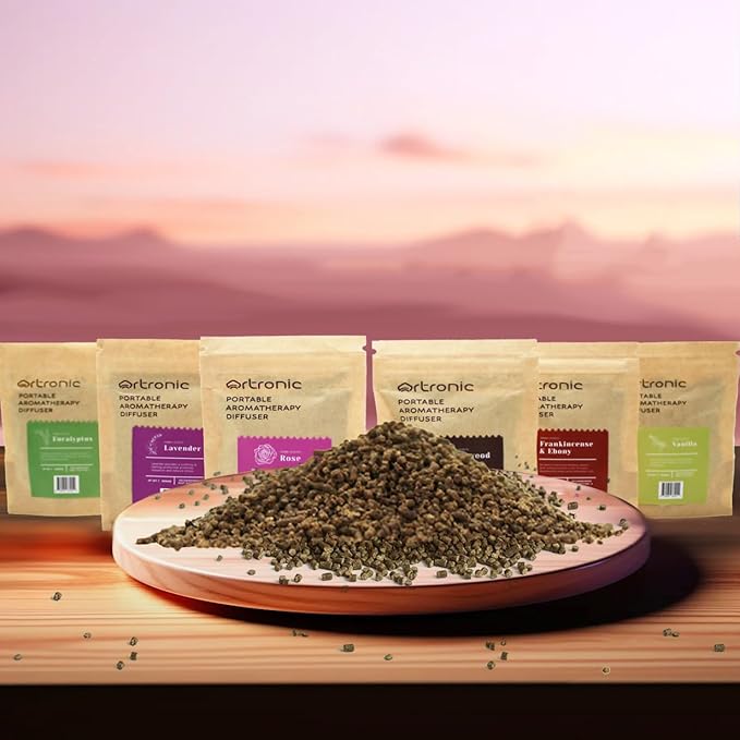 Aroma Diffuser-Compatible Scent Granule Starter Kit: Lavender, Eucalyptus, Frankincense,Vanilla, Rose, Agarwood,Refills for Orbby Incense Burner (6g)