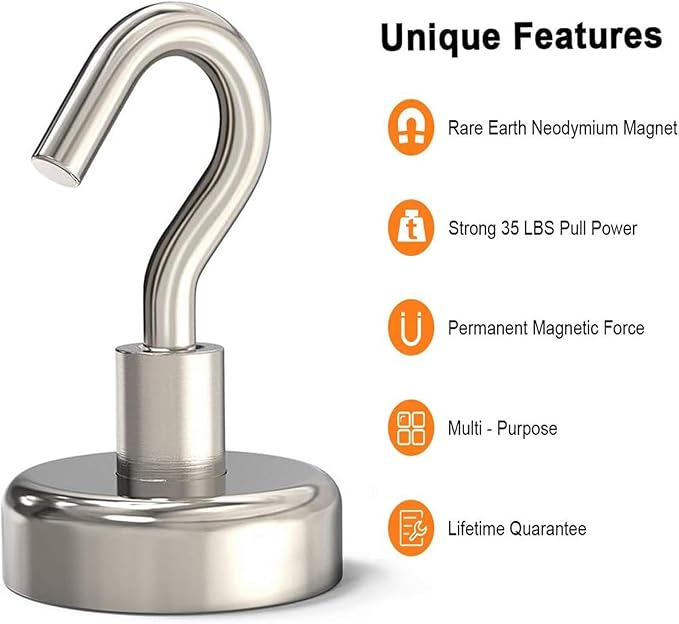 Magnetic Hooks Heavy Duty, 35 lbs Magnets with Hooks for Hanging, Magnet Hooks for Cruise, Grill, Fridge, Kitchen Pack of 12