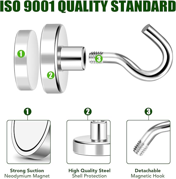 MIKEDE Heavy Duty Magnetic Hooks for Refrigerator Hanging, Magnetic Hanger for Cabins, Grill - 5 Pack，30lbs+