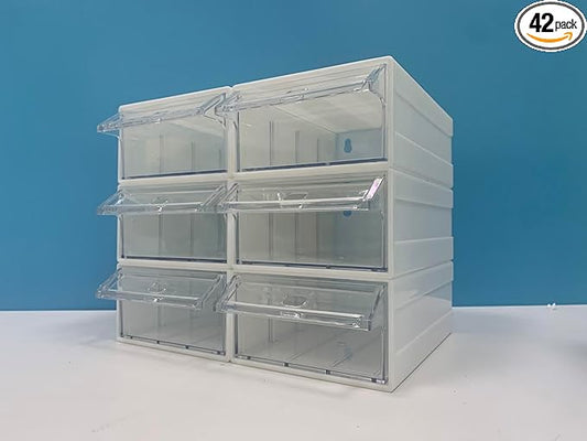 6 Pcs Drawer Stacking Storage Cabinet, White Plastic Drawers Storage Closet & 18 Pcs Clear Dividers Organizer Rack & 12 Pcs Tag Card for Home Office School