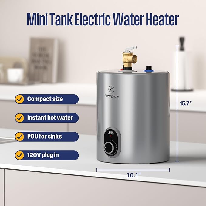 Westinghouse Electric Mini Tank Water Heater - 1.5 Gallon Compact Storage Small Hot Water Heater Electric - 120V Point of Use On Demand Under Sink for Home Kitchen Bathroom, CSA Listed