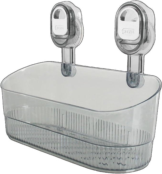No Drill Bathroom Organizer with Strong Suction Cups, Heavy Duty Shower Organizer Holds 10lbs, Bathroom Shelf for Shampoo, Soap, Razor, Toothbrush (transparent gray)