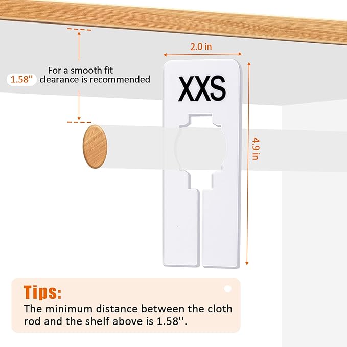 tutata 40 PCS Closet Dividers, Writable and Reusable Closet Rack Dividers Hangers, Preprinted in 8 Sizes XXS, XS, S, M, L, XL, XXL, XXXL (White)