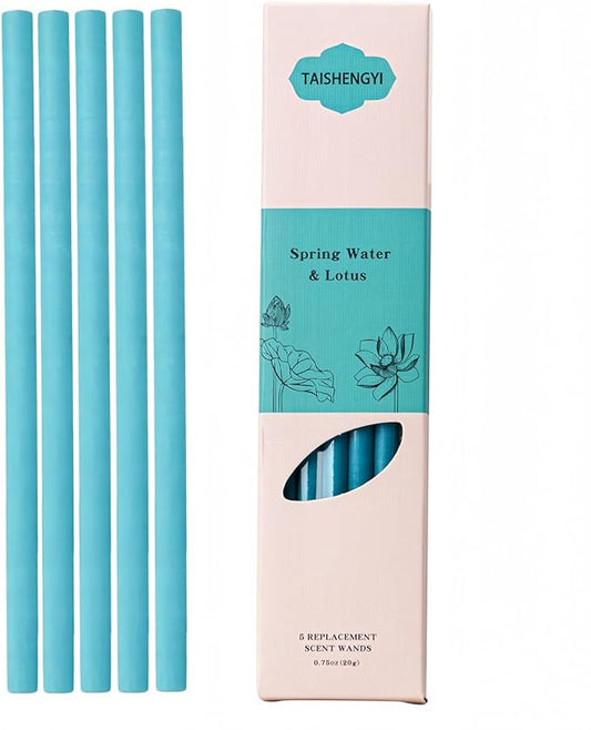 Non-Toxic Air Freshener Stix - Natural Essential Oils Infused, 30 Days Long-Lasting Freshness, 5 Pcs 6" Per Pack for Car Home Office，Ceramic Base not Included(Spring Water and Lotus)