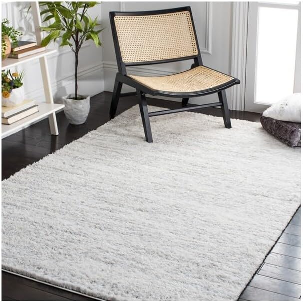 SAFAVIEH Berber Shag Collection Area Rug - 10' Square, Ivory & Light Grey, 1.2-inch Thick Ideal for High Traffic Areas in Living Room, Bedroom (BER563F)