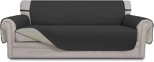 Easy-Going 4 Seater Sofa Slipcover Reversible Sofa Cover Water Resistant Couch Cover with Foam Sticks Elastic Straps Furniture Protector for Pets Children Dog Cat (XX-Large, Darkgray/Beige)