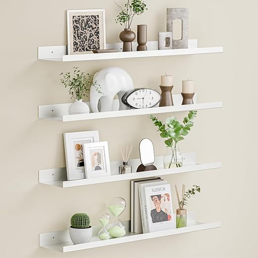 BYCY Metal Floating Shelves Set of 4,23.6 inch Floating Bookshelves for Wall Mounted,Wide Magnetic Book Display Wall Shelves for Classrooms Kitchen Bedroom Room Decor (White)