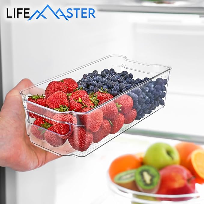 14-Piece Stackable Refrigerator Bin Organizer Set with Easy Grip Handles - Clear Multi-Purpose Storage Bins for Fridge and Pantry Use