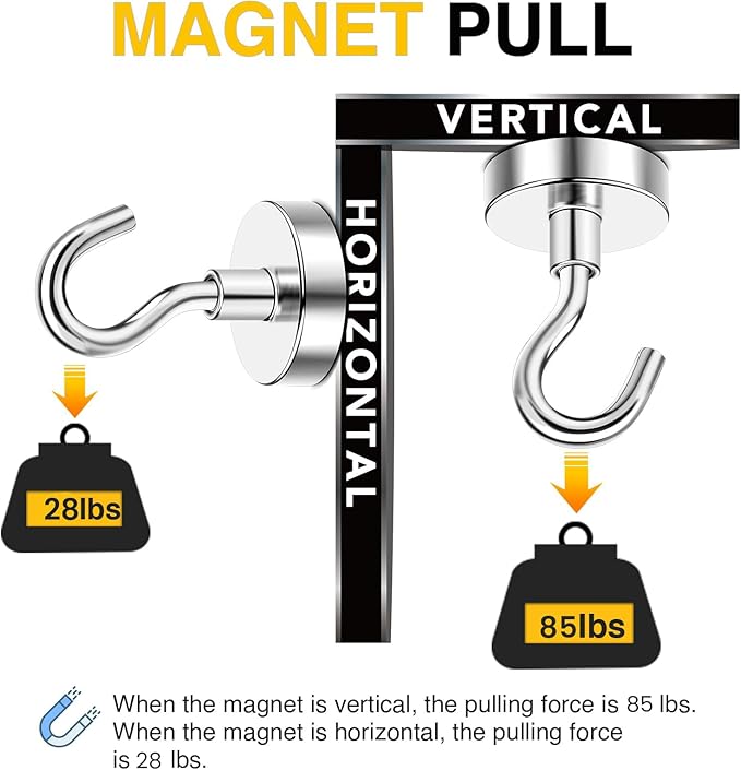 DIYMAG Garage Storage Hooks 10 Pack, 85lbs 2025 Cruise Cabin Ship Essentials Magnetic Hook Heavy Duty Strong Wall Mount Magnets Fridge for Classroom Wall Mount Kitchen Grills Silver