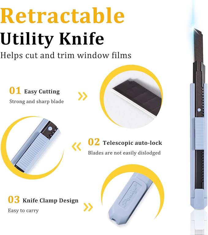 Window Tint Kit, Window Privacy Film Application Tint Tools, 3 Pcs Easy to Apply Window Film & Car Glass Window Tinting Tool, Vinyl Wrap Set Includes Squeegee, Utility Knife, Spray Bottle