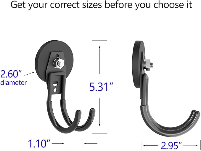 Heavy Duty Magnetic Hooks, Super Strong Garage Magnet Hooks, Magnetic Cable/Tool Holder with Anti-Slip Coating for Horse Trailer, Indoor & Outdoor Hanging Strong Black Magnetic Hook(4Pack)