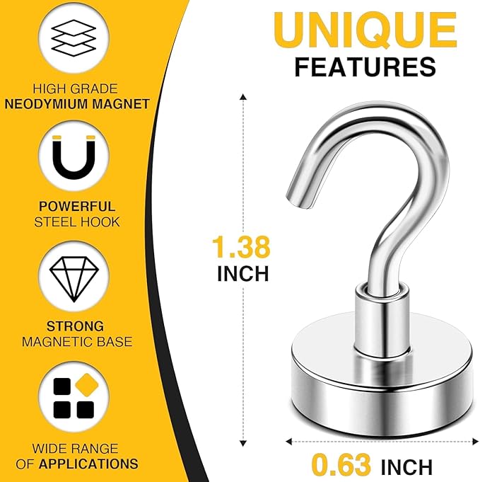 DIYMAG Magnetic Hooks, 30lbs+ Magnet Hook 2025 Cruise Cabin Ship Essentials Heavy Duty Strong Magnets Refrigerator Fridge Hanging for Classroom Beach Vacation Kitchen Grills Home 20 Pack (Silver)