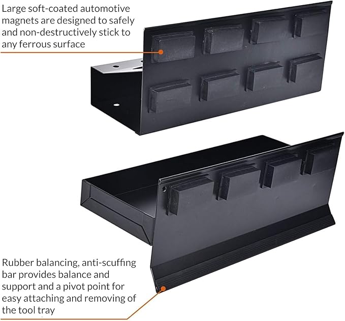 A A in 4-Piece Magnetic Toolbox Tray Set, Tray and Holder, Magnetic Toolbox Shelf Tool Box Cabinet Side Shelf Storage for Tool Organizer, Garage, 2 Trays, Can Caddy, Paper Towel & Screwdriver Holder
