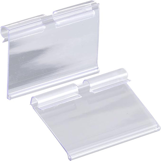 50 Pack Plastic Label Holders Clear Wire Shelf Label Holder Retail Price Card Clip On Merchandise Sign Display Tag Clips for Retail Shop Pantry Store Supermarket Wire Shelf Storage Basket Bin 6x4.2cm