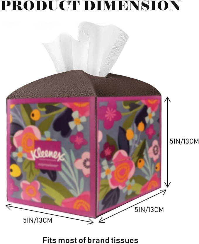 Tissue Box Cover Holder Square Tissue Cube Cover PU Leather Tissue Organizer with Bottom Belt for Bathroom, Tabletop, Car, Night Stands, Office, Home, Kitchen (2, CoffeeBrown)
