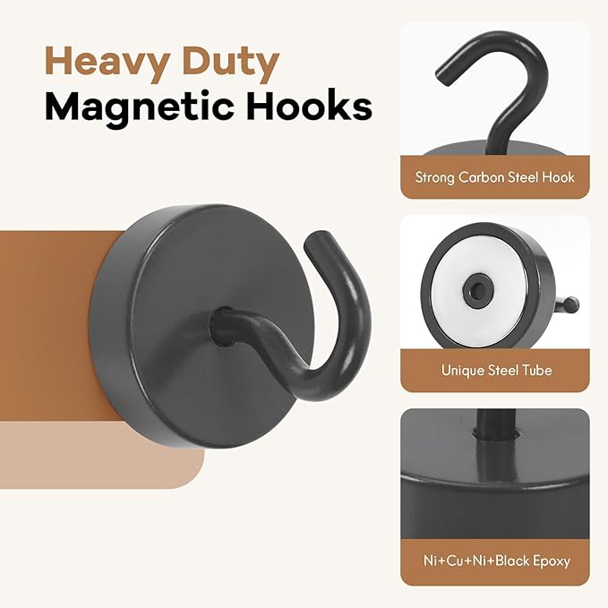 Neosmuk Magnetic Hooks, Cruise Ship Essentials, 8lb+ Heavy Duty Magnetic Hooks for Cruise Cabins, Refrigerator, Grill, Hanging, and Travel | Extra Strong Must-Haves Magnet Hook,Gunmetal, 4 Pack