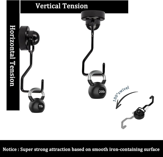 Swivel Magnetic Hooks, Rare Earth Magnet Hooks for Hanging Perfect for Refrigerator, Broiler, Door and Other Magnetic Surfaces, Cruise Essentials (10 Pack, Black)