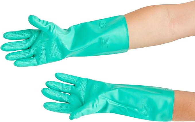 Green Cleaning Gloves 10 Pairs 15 Mil Thick XXL Heavy-Duty Nitrile Gloves With Long Cuff No-Latex Flock Lining For Use In Hospitals, Laboratories, Kitchens and Households