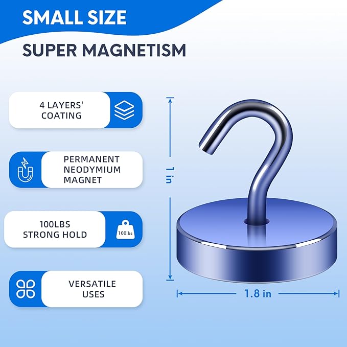 Neosmuk Magnetic Hooks, Cruise Ship Essentials, 10lb+ Heavy Duty Magnetic Hooks for Cruise Cabins, Refrigerator, Grill, Hanging, and Travel | Extra Strong Must-Haves Magnet Hook,Navyblue