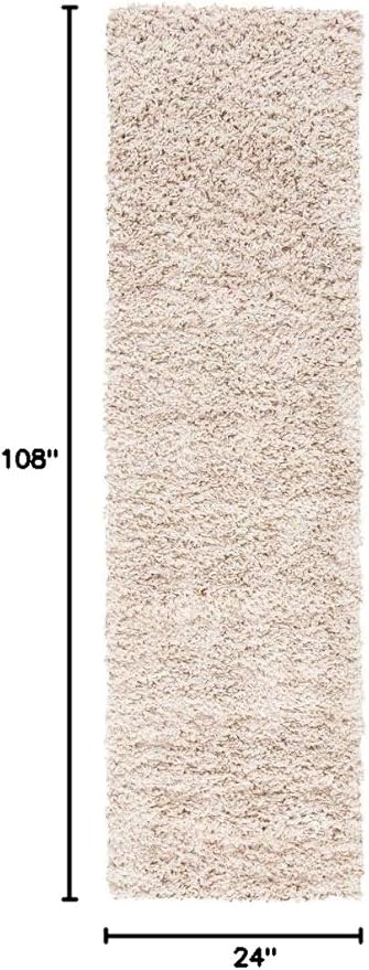 SAFAVIEH August Shag Collection Runner Rug - 2' x 9', Beige, Solid Design, Non-Shedding & Easy Care, 1.5-inch Thick Ideal for High Traffic Areas in Living Room, Bedroom (AUG200D)