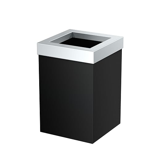 Gatco Small Bathroom Trash Can with Lid, Square 3 Gallon Stainless Steel Wastebasket, Under Sink, Matte Black and Chrome, for Bathroom, Bedroom, Office (1915C)