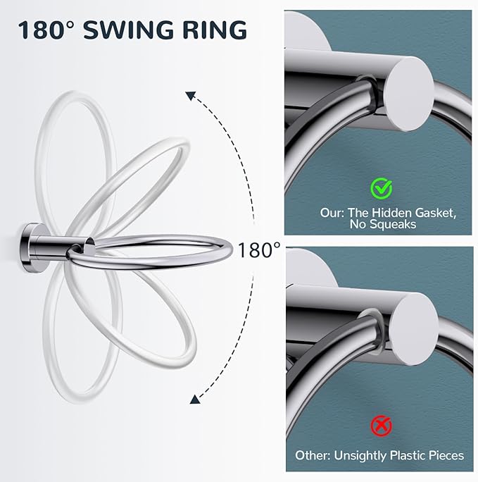 FORIOUS Toilet Paper Holder Wall Mount, SUS304 Stainless Steel Double Post Pivoting Tissue Roll Holder and Hand Towel Ring Set for Bathroom, RV, Bathroom Hardware Accessories Set, Chrome
