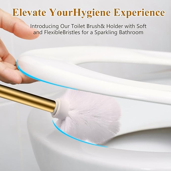 Gold Toilet Brush Replacement Brushes Only, Bring 3 ø 7.5 Cm White Toilet Brush Replacement Head Screw On, Toilet Cleaner Brush, Gold Bathroom Accessories for Bathroom Toilet Bathtub Clean (35cm)