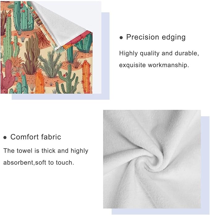 3 Piece Western Desert Cactus Bath Towels Set,Microfiber Absorbent Tropical Orange Green Succulent Towels for Bathroom,1 Bath Towel,1 Hand Towel,1 Washcloth,Decorative Guest Bathroom Towels